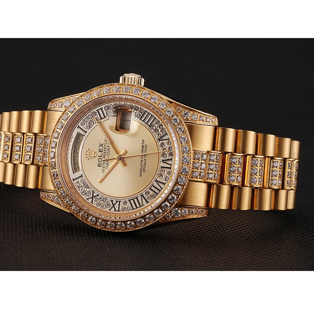 AAA Replica Watches Dial Gold Bracelet Diamond Gold Diamond Pave Swiss 1453954 Rolex Day-Date 0724